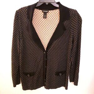 Lane Bryant Diamond Print Black/Tan Cotton Long Sleeve Cardigan Size 18/20 EUC